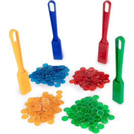 Magnetic Bingo Wand 4-Pack & 400 Colorful Metal-Ring Bingo Chips
