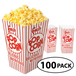 100 Classic Red & White Popcorn Scoop Boxes – 0.79 oz Square-Bottom Popcorn Containers for Easy Serving