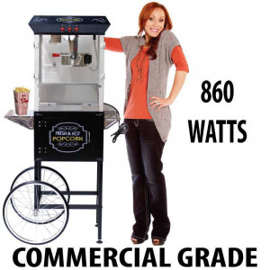 Commercial Grade 8oz Popcorn machine with cart : 5 Feet BLACK