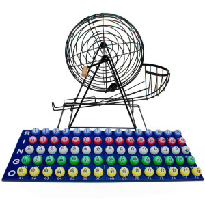Professional Bingo Set with 19" Cage, 1.5" Balls and Heavy Wooden ball holder