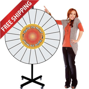 48 Inch Large Giant Pocket Insert Customizable Prize Wheel  with X Shaped Base  DEMO UNIT - HAS CRACK ON BACK OF WHEEL 