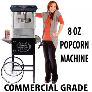 Commercial Grade 8oz Popcorn machine with cart : 5 Feet BLACK