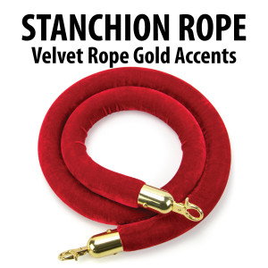 Stanchion Red Velvet Rope with Gold Accents 
