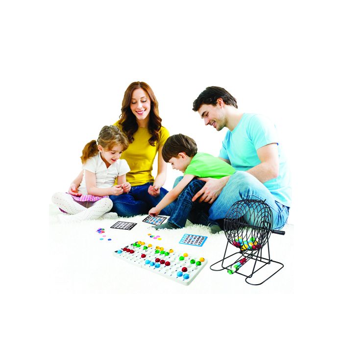 Bingo Game Set Deluxe JUMBO  9-Inch Bingo Game with Colored Balls, 500 Bingo Chips and 100 Bingo Cards