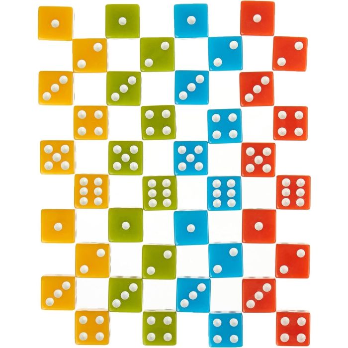 200 Pieces 6 Sided Bulk Dice. 16mm Square Corner Dice Multi-Coloured Green, Orange, Blue and Yellow