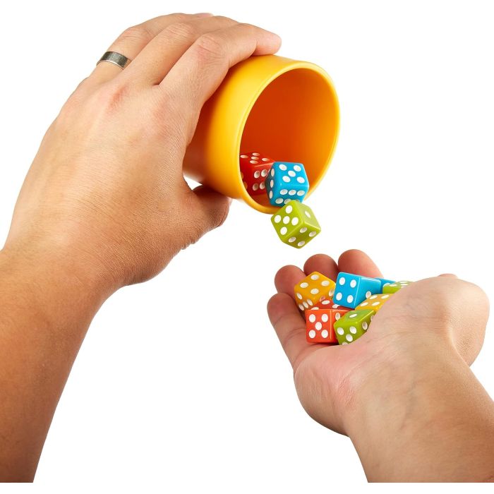 Farkle Family Dice Game Bonus Kit with 4 Stylish Multi-Coloured Dice Cups and 40 Matching Vibrant Coloured Bulk Dice