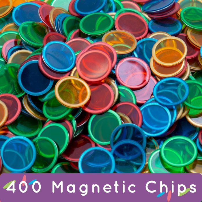 Magnetic Bingo Wand 4-Pack & 400 Colorful Metal-Ring Bingo Chips