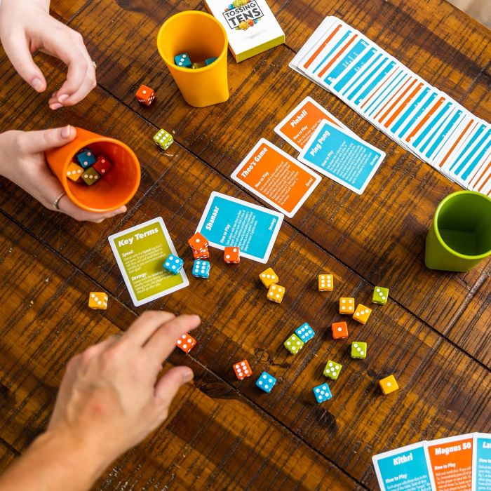 Farkle Family Dice Game Bonus Kit with 4 Stylish Multi-Coloured Dice Cups and 40 Matching Vibrant Coloured Bulk Dice