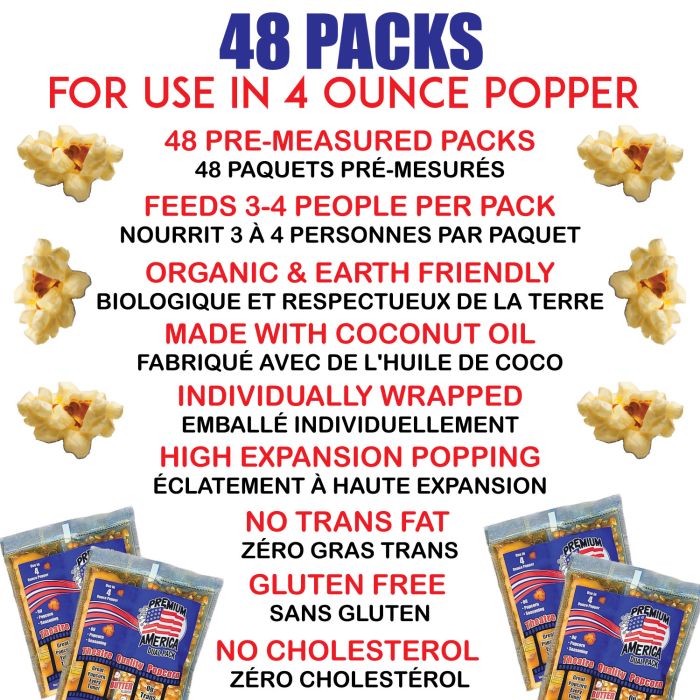 Premium America Theatre Quality Popcorn packs 4oz Case of 48
