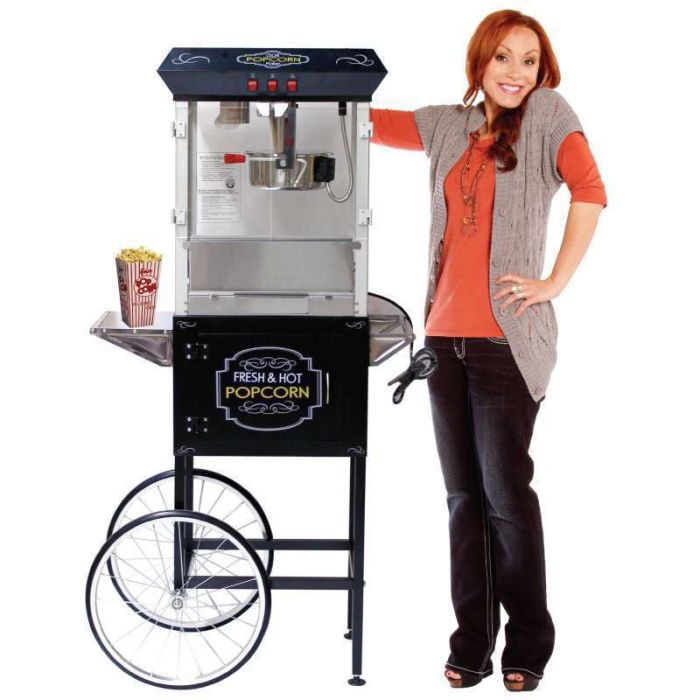Commercial Grade 8oz Popcorn machine with cart : 5 Feet BLACK
