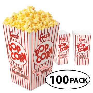 100 Classic Red & White Popcorn Scoop Boxes – 0.79 oz Square-Bottom Popcorn Containers for Easy Serving