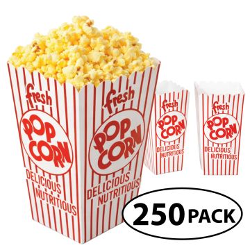 250 Classic Red & White Popcorn Scoop Boxes – 0.79 oz Square-Bottom Popcorn Containers for Easy Serving